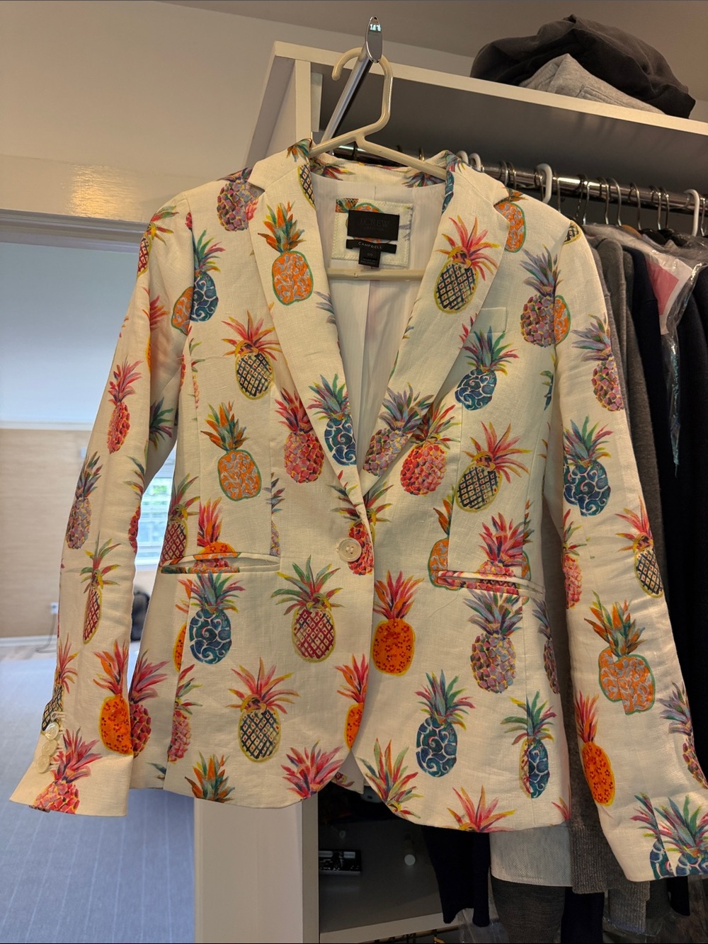 J. Crew White Blazer with Colorful Pineapple Print